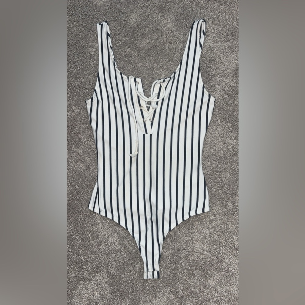 Black and white striped bodysuit